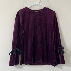 Philosophy Purple Velvet Long Sleeve Bell Sleeve Bow Detail Blouse Size Medium